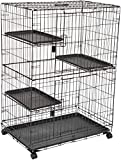 Amazon Basics 3-Tier Wire Cat Cage Playpen Kennel, Large, 36 x 22 x 51 Inches, Black