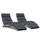 JOIVI Patio Chaise Lounge, Outdoor Lounge Chair, PE Rattan Foldable Chaise Lounger with Removable Dark Gray Cushion, Suitable for Poolside, Garden, Balcony 2 Pack