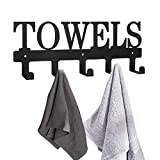 MINCORD Towel Rack 5 Hooks Black Metal Wall Mount Rustproof and Waterproof Towel Holder for Bathroom Bedroom Kitchen Towels,Robes,Keys,Coats,Clothing, Outdoor Pool Beach Towel Hooks