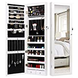 TWING Jewelry Armoire Jewelry Organizer Wall Mounted Lockable 6 LEDs Wall Mounted Jewelry Armoire With Mirror 3 Drawers Door Large Jewelry Armoire Cabinet (White)