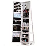 OUTDOOR DOIT QB1 360 Rotating Lockable Full Mirror Jewelry Organizer Wall Mounted/Door Mounted Jewelry Box For Women/Jewelry Cabinet Jewelry Armoire With Mirror/Full Length Mirror White