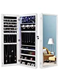 Nicetree 6 LEDs Jewelry Armoire Organizer, Wall/Door Mounted Jewelry Cabinet with Full Length Mirror, Larger Capacity, Dressing Mirror, White