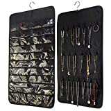 CRUGLA 2 Packs Hanging Jewelry Organizer Set, Dual Sided 40 Pockets and 20 Hook Loops Black Hanging Accessories Closet Organizers Holder for Jewelries