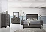 Kings Brand Furniture – Ambroise 6-Piece King Size Bedroom Set, Grey/Black. Bed, Dresser, Mirror, Chest & 2 Night Stands