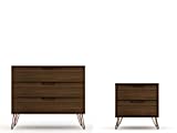 Manhattan Comfort Rockefeller Mid-Century Modern 3 Drawer Bedroom Dresser with Nightstand, Set of 2, Brown