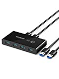 UGREEN USB 3.0 Switch Selector 2 Computers Share 4 USB 3.0 Ports KVM Switcher USB for PC Laptop Keyboard Mouse Printer Scanner One Button Switch Adapter with 2 Pack USB 3.0 Cables