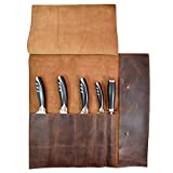 Hide & Drink, Rustic Leather Knife Roll Case (5 Pockets), Compact Carry On Bag for Traveling Chefs & Cooks, Kitchen Tool Storage Organizer, Handmade Includes 101 Year Warranty (Bourbon Brown)