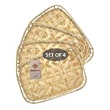 Set of 4 Pack Rectangular Bamboo Wicker Serving Trays with Handles, Handwoven Coffee Trays for Coffee, Breakfast, Bread, Food, Dish and Decorative Trays for Dining Table (L16.9'' x W13'', Natural)