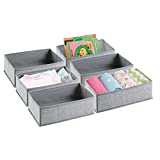 mDesign Soft Fabric Dresser Drawer and Closet Storage Organizer for Toddler/Kids Bedroom, Nursery, Playroom - Rectangular Bin with Textured Print, 6 Pack - Gray