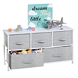 mDesign Horizontal Storage Dresser Unit - Large Baby and Kid Furniture Room Organizer Cabinet for Bedroom, Nursery, Playroom, and Closet - 5 Removable Fabric Drawers - Gray/White