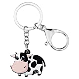 WEVENI Acrylic Cartoon Black Smile Dairy Cattle Cow Key Chains Farm Key Rings Cute Jewelry Bag Car Purse For Women Girl Teen Charms Gift (Black)