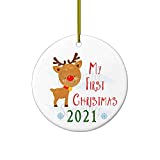 Christmas Ornaments | My First Christmas | Adorable Cute Rudolph Reindeer 2021 Baby 1st XMAS Ornament | Gift New Parents Mom Dad Presents | Ceramic Holiday Decoration | Baby Shower Gifts For Boy Girl