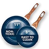 Phantom Chef 8 and 11" Frying Pan Set | Pure Aluminum Nonstick Frying Pan Set With Easy Clean Ceramic Coating | Soft Touch Stay Cool Handle | PTFE PFOA Lead and Cadmium Free Fry Pan | 2 Piece | Navy