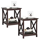 Yaheetech X-Design End Table Sofa Side Table with Storage Shelf, Side Stand for Living Room, Set of 2, Dark Coffee