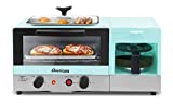 Elite Gourmet Americana 2 Slice, 9.5" Griddle with Glass Lid, 3-in-1 Breakfast Center Station, 4-Cup Coffeemaker, Toaster Oven with 15-Min Timer, Heat Selector Mode, Blue