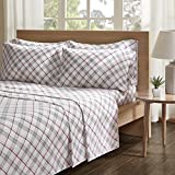 Comfort Spaces Cotton Flannel Breathable Warm Deep Pocket Sheets with Pillow Case Bedding, King, Grey/Red Plaid 6 Piece