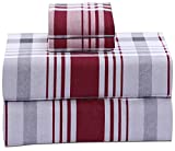 Ruvanti 100% Cotton 4 Pcs Flannel Sheets Grey Maroon Plaid King Sheets, Deep Pocket, Warm, Super Soft, Breathable Moisture Wicking Bed Sheet Set Include 1 Flat Sheet, 1 Fitted Sheet, 2 Pillowcases.