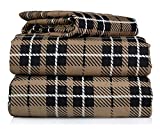 Piece 100% Soft Flannel Cotton Bed Sheet Set – King Size – Patterned Bedding Covers – 1 Flat Sheet, 1 Fitted Sheet, 2 Pillow Cases - Fade Resistant Designs, (Brown Plaid, king)