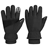 Thermal Gloves Winter Snow Cold Proof Work Glove Warm Polar Fleece Insulated Artificial Lamb Wool for Women and Men Medium Black