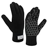 ViGrace Winter Warm Touchscreen Gloves for Men and Women Touch Screen Fleece Lined Knit Anti-Slip Wool Glove (Black, Large)