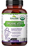 Zazzee USDA Organic Vitex, 500 mg Strength, 120 Vegan Capsules, USDA Certified Organic, Potent 4:1 Extract, Made from Whole Organic Chaste Berry, Vegan, All-Natural and Non-GMO