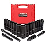 CASOMAN Complete 1/2-Inch Drive Deep Impact Socket Set, Metric, CR-V,10-24mm, 6 Point, 19-Piece Sockets Set with Extension Bar and Universal Joints