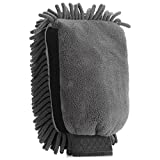 Car Wash Mitt - Microfiber Wash Mitt with Scratch & Lint-Free, Premium Chenille Wash Mitt, 10" x 8" inch Car Washing Glove, Large Size Car Wash Kit - Grey