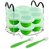 Pressure Cooker Accessories with Silicone Egg Bites Molds and Steamer Rack Trivet with Heat Resistant Handles Compatible with Instant Pot Accessories 6 Qt 8 Quart, 3 Pcs with 2 Bonus Spoons (Green)