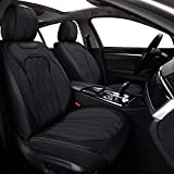 Coverado Car Seat Covers, Premium Nappa Leather Auto Seat Cushions Full Set with Embossed Pattern, Universal Fit Interior Accessories for Most Cars, Sedans, SUVs and Trucks, Black