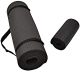 Balance From Go Yoga+ All-Purpose 1/2-Inch Extra Thick High Density Anti-Tear Exercise Yoga Mat and Knee Pad with Carrying Strap (Black)