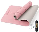 Yoga Mat Non Slip, Pilates Fitness Mats with Alignment Marks, Eco Friendly, Anti-Tear 1/4" Thick Yoga Mats for Women, Exercise Mats for Home Workout with Carrying Strap (72"x24", Parfait Pink & Gray)