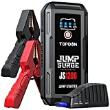 Jump Starter Car Battery Charger-TOPDON JUMPSURGE1200 12V Car Starter Lithium Battery Booster, Jumper (Up to 6.5L Gas, 4.0L Diesel) with Smart Clamp Cables, USB Quick Charge, LED Flashlight Peak 1200A