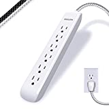 Philips 6 Outlet Surge Protector Power Strip, Designer Braided Power Cord, 4 Ft Power Cord, Flat Plug Extension Cord, Perfect for Office or Home Dcor, 720 Joules, ETL Listed, White, SPC3064WE/37