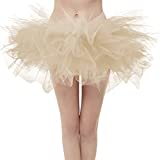 OBBUE Women's Vintage 5 Layered Tulle Tutu Puffy Ballet Bubble Skirt Champagne Regular Size