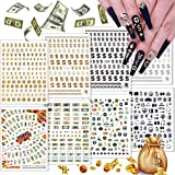 Kalolary 8 Sheets Money Dollar Nail Stickers Decals, 3D Golden Dollar Sign Sticker Wealthy Rich Style 100 Dollar Bills Self-Adhesive Nail Stickers, for Women Girls Nails Art DIY Decoration