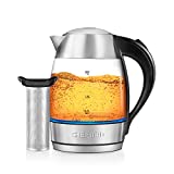 Chefman Electric Glass Kettle, Fast Boiling W/ LED Lights, Auto Shutoff & Boil Dry Protection, Cordless Pouring, BPA Free, Removable Tea Infuser, 1.8 Liters, Stainless Steel