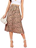 Floerns Women's Floral Printed Elastic Waist A Line Pleated Ruffle Midi Skirt Khaki S