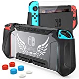 HEYSTOP Dockable Case Compatible with Nintendo Switch, Protective Grip Case for Nintendo Switch, Case Protector with Switch Screen Protector and Thumb Grip Caps for Boys Girls, Black