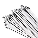 Mezzo 100PCS Metal Cable Zip Ties Heavy Duty 11.8 Inch, Premium Stainless Steel Cable Zip Ties with 198LBS Tensile Strength, Multi-Purpose Self-Locking Metal Wrap Wire Ties for Indoor and Outdoor