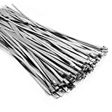 (100PCS 11.8 Inch) Metal Cable Zip Ties, 304 Stainless Steel, Multi-purpose Heavy Duty Self-locking Cable Ties,Suitable for Exhaust Wrapping, Fence, Outdoor and Canopy Etc.