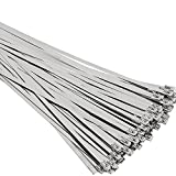 Metal Zip Ties 11.8 inch 100pcs 304 Stainless Steel Zip Ties Heavy Duty Multi-Purpose Self-Locking Cable Ties for Machinery, Vehicles, Exhaust Wrap, Farms, Pipes, Roofs, Cables, and Outdoor Fence