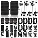 Molle Accessories Kit of 28 Attachments, D-Ring Grimloc Locking Gear Clip for 1“ Webbing Strap Tactical Backpack Web Dominator Elastic Strings Strap