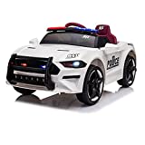 Tinkeal 12V Kids Ride on Car w/Parent Remote Control Battery Powered Electric Vehicle Ride on Toys Police Car for Boys Girls w/Siren, LED Headlights, Microphone, Double Open Doors, Music (White)