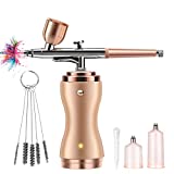 Airbrush Kit with Compressor, Portable Cordless Air Brush Gun Set for Painting 30PSI Gravity Feed Dual Action Mini Handheld Airbrush w/ 0.3mm Tip for Model, Nail, Tattoo, Cake Decorating, Rechargeable