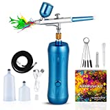 Cordless Airbrush Kit with Compressor,32PSI Portable Airbrush Gun Kit,Rechargeable Handheld Airbrush Compressor Set for Painting,Makeup,Cake,Mode,Nail Art,Tattoo(Blue)