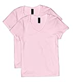 Hanes Women's Short Sleeve V-Neck t-Shirt, Pale Pink, X Large