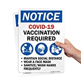 SmartSign 10 x 14 inch “Notice - COVID-19 Vaccination Required” Labels | Black, Blue and Red, Digitally Printed, 4 mil Thick Laminated Vinyl, Pack of 2