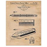 Vintage Amusement Park Monorail Patent Print, Set of 1 (11x14) Unframed Photos, Wall Art Decor Gifts Under 15 for Home Office Studio Man Cave Student Teacher Disney Theme Movies Fan