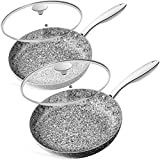 MICHELANGELO Frying Pan Set with Lid, 8" & 10" Granite Frying Pan Set with 100% APEO & PFOA-Free Stone Non Stick Coating, Granite Skillet Set with Lid, Nonstick Frying Pans 2 Piece - 8"+10"