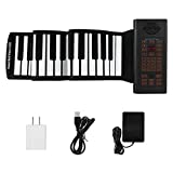 Roll-up Piano 61 keys, Electronic Hand Roll Portable Piano with 128 Unique Tones and Built-in Speaker, Upgraded Waterproof Silicone Fold able Piano Keyboard for Beginners and Kids